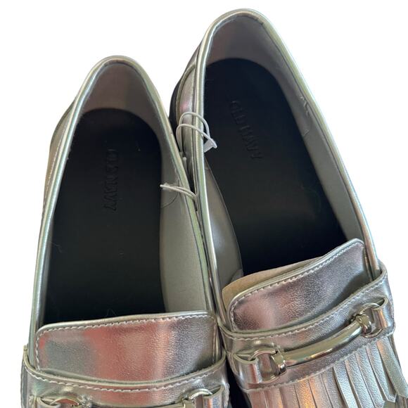Old Navy ON Faux Leather Chunky Heel Loafers Silver 90s Y2K Retro Style 9 NWT - Picture 6 of 14